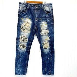 Victorious Premium Denim Mens 38x32 Jeans Distressed Pain Splatter‎ Grunge